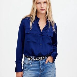 Madewell Silk Flap-Pocket Button-Up Shirt size Medium